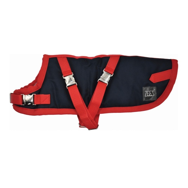 ZeeZ - Waterproof Supreme Dachshund Dog Coat - Navy Stone/Red - Image 2