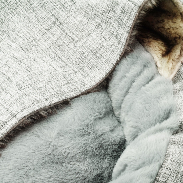 Charlie's - Snookie Hooded Pet Bed - Faux Wolf Fur & Linen - Light Grey - Image 6