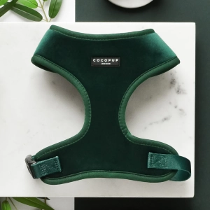 Cocopup London - LUXE Adjustable Neck Harness - Forest Green Velvet