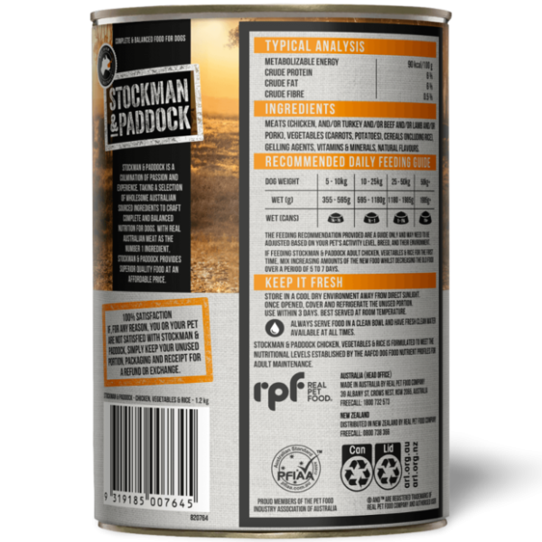 Stockman & Paddock - Wet Food Tins - Adult Dog - Chicken, Vegetables & Rice - Image 2